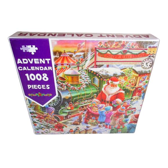 Christmas Advent Puzzle Calendar Santa's Gift Train 1008 Pieces + Wall Poster - Picture 1 of 2